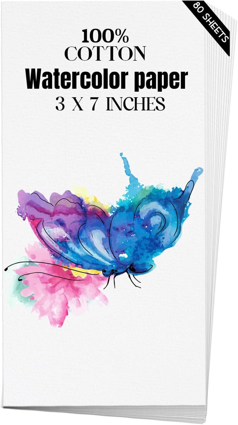 Magecubiku Watercolor Paper 3x7 inches 80 Sheets,Heavyweight Artist Paper 140lb/300GSM Cold Press Natural Cotton Paper for Students Artists Watercolor Drawing - Image 1